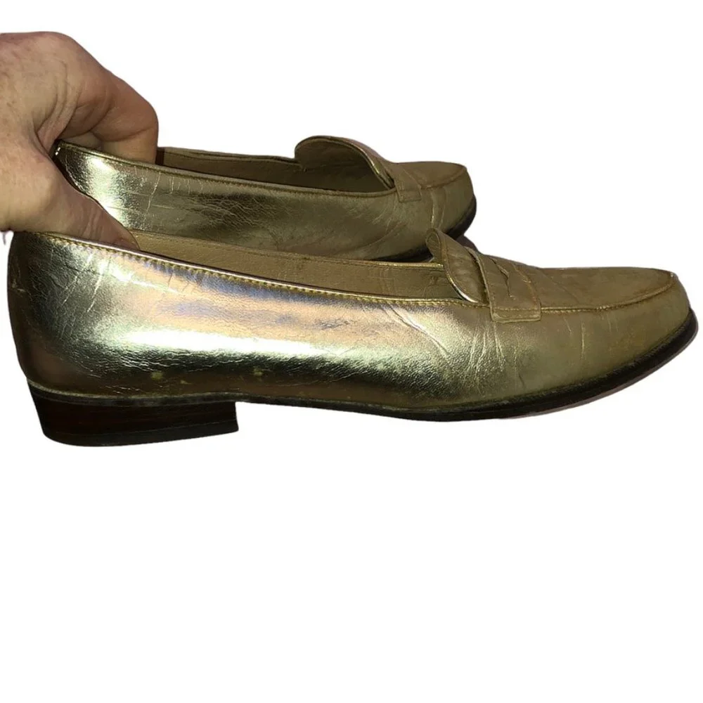 Perry Ellis Vintage 1980s metallic gold penny loafers Festival Wear 6 1/…